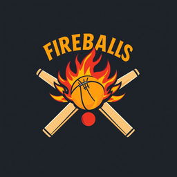 A spirited cricket team logo for the 'Fireballs'