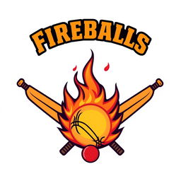 A spirited cricket team logo for the 'Fireballs'