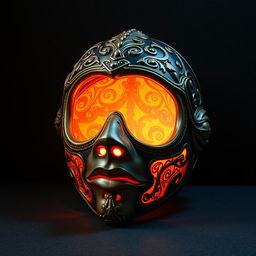 An artistic representation of an open mask, revealing intricate designs and vibrant colors