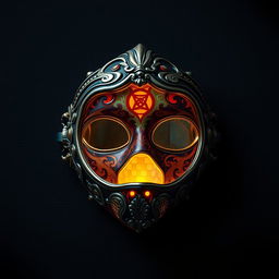 An artistic representation of an open mask, revealing intricate designs and vibrant colors