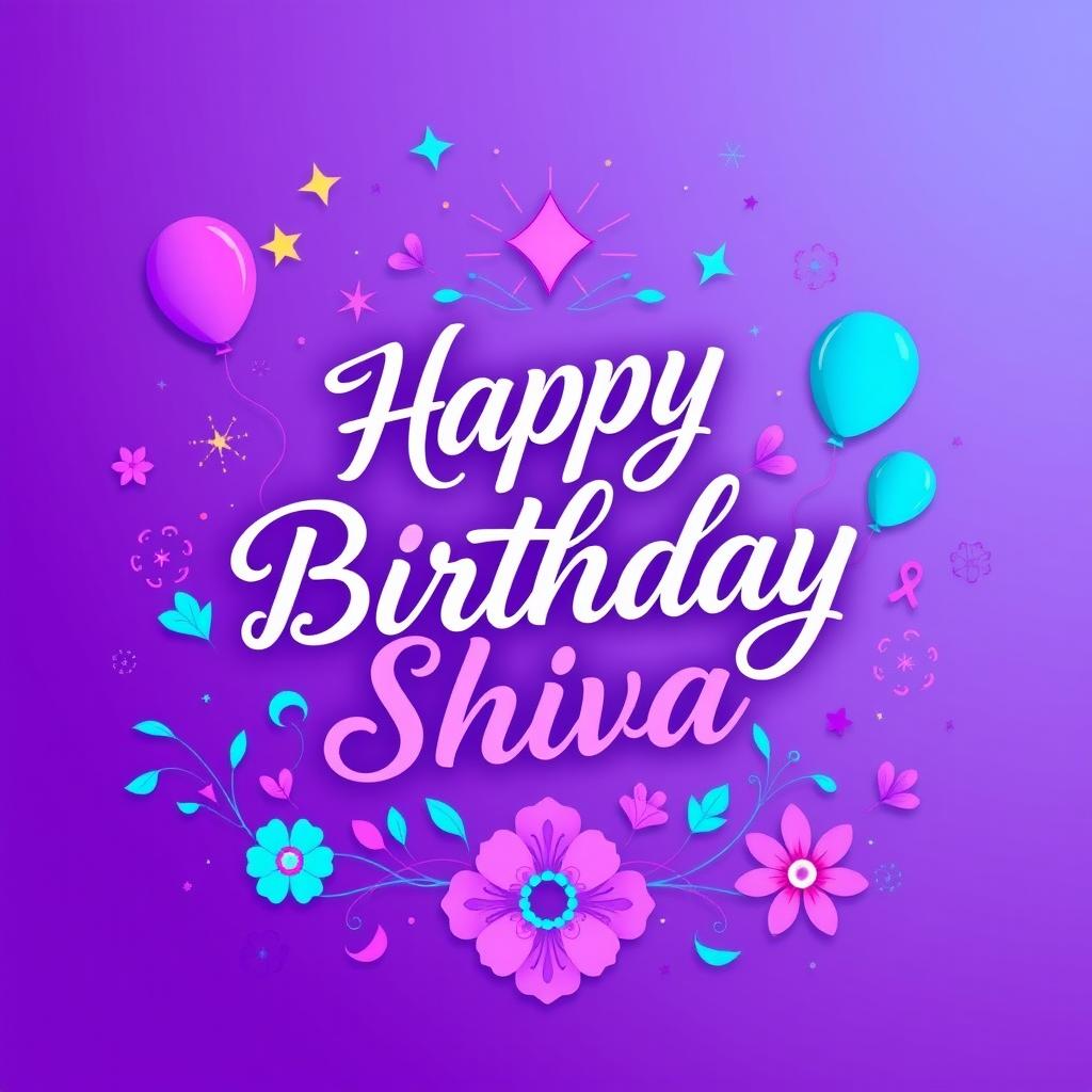 A colorful and stylish birthday greeting card for 'Shiva'