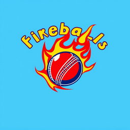 A vibrant and dynamic logo for a cricket team named 'Fireballs'