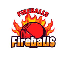 A vibrant and dynamic logo for a cricket team named 'Fireballs'