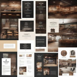 Create a modern and trendy moodboard for a tech startup targeting hipster cafes and bars. Incorporate elements like vintage technology, rustic yet modern café interiors, artisan coffee, indie bar atmosphere, and diverse digital interfaces.