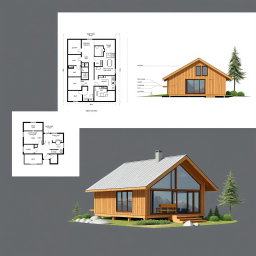 An A3 sheet composition for a cabin design suitable for an architectural competition