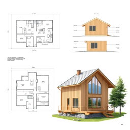 An A3 sheet composition for a cabin design suitable for an architectural competition