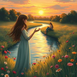 An evocative scene depicting two best friends who have fallen in love but cannot meet again