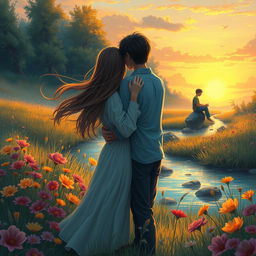 An evocative scene depicting two best friends who have fallen in love but cannot meet again