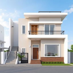 A beautiful box design house front elevation featuring a two and a half storey structure