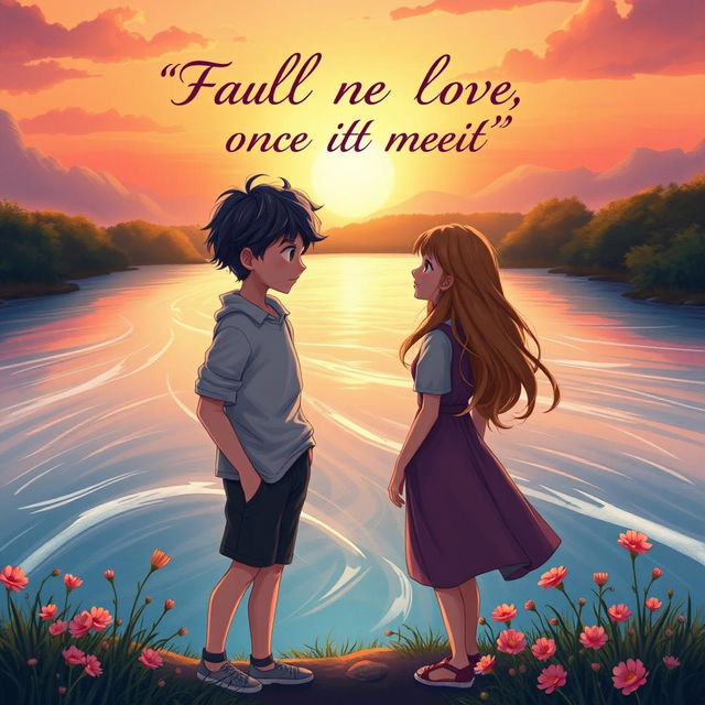 A captivating book cover depicting a boy and a girl who have fallen in love but cannot meet again