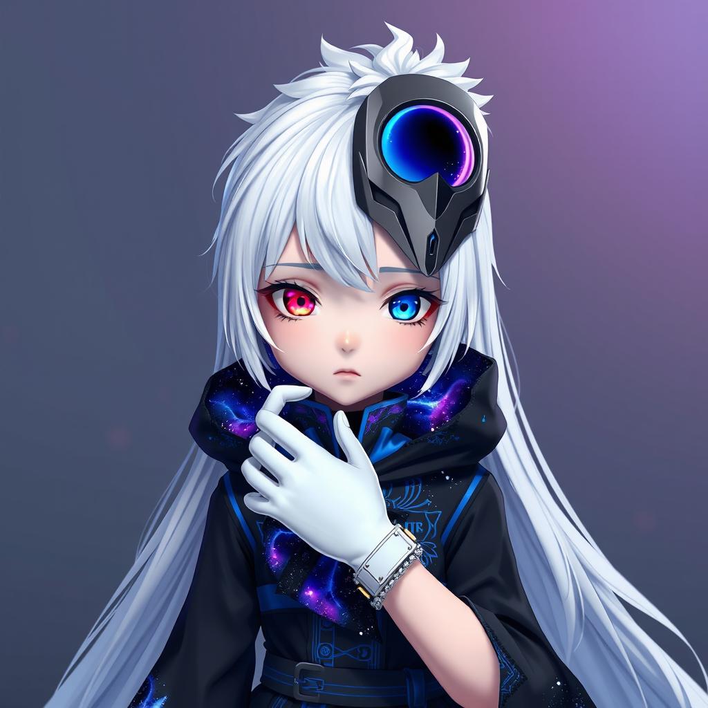 A wide photorealistic image featuring an animated girl with long white hair, weighing 32 kg