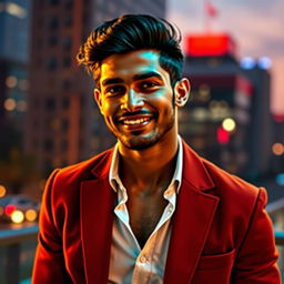 A striking portrait of a stylish Indian man, showcasing his confident demeanor and charismatic presence