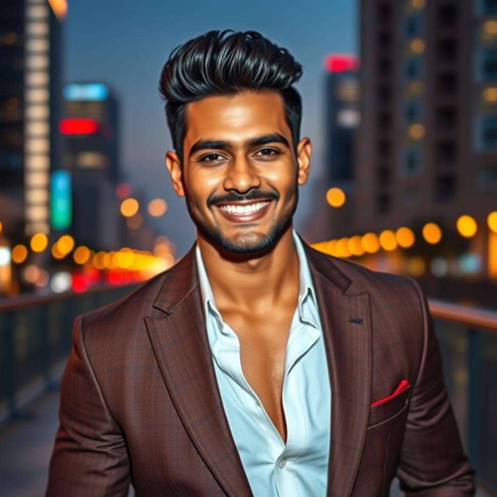 A striking portrait of a stylish Indian man, showcasing his confident demeanor and charismatic presence