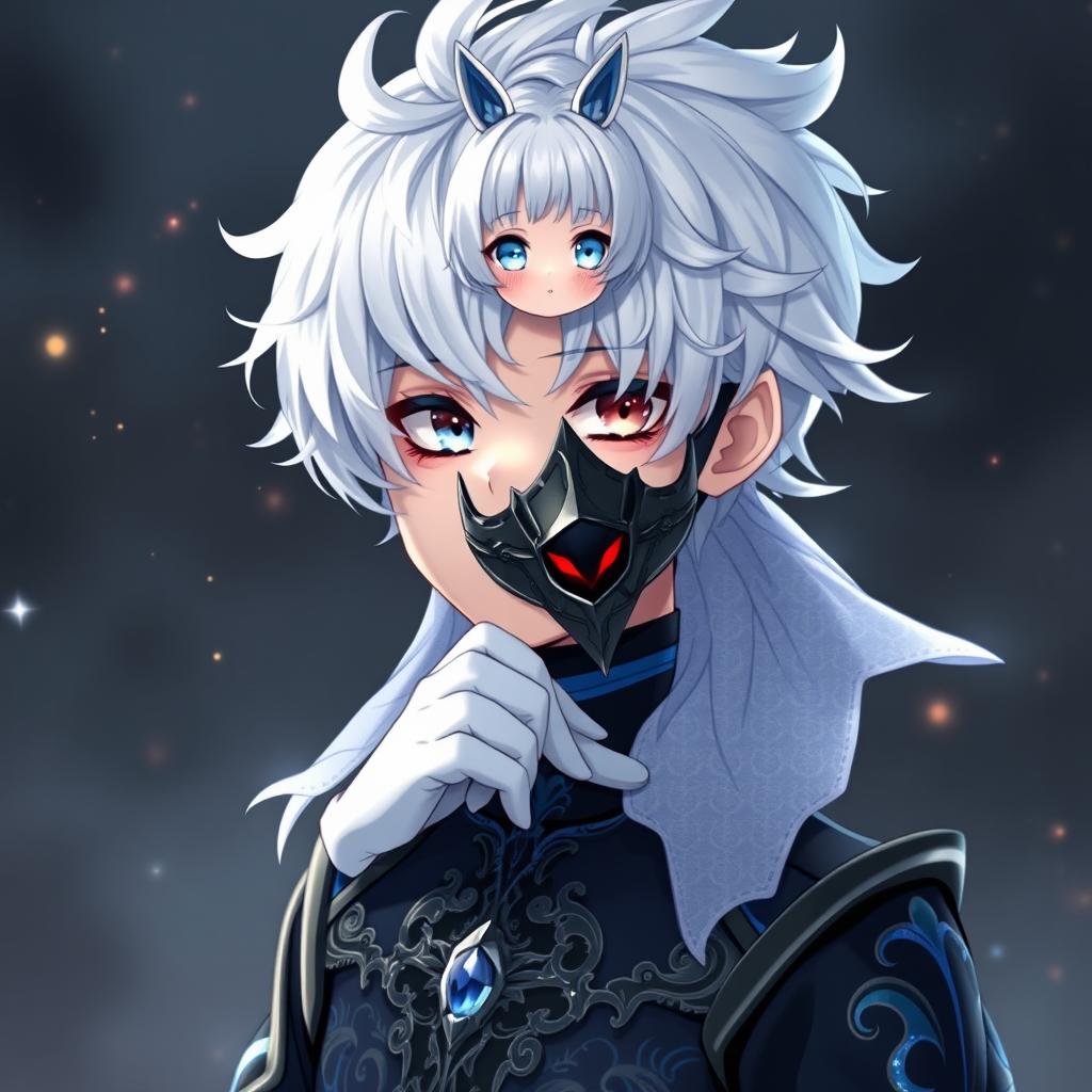 A wide photorealistic shot of a 32k animated boy with white hair styled elegantly