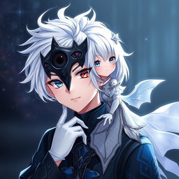 A wide photorealistic shot of a 32k animated boy with white hair styled elegantly