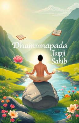 A serene and inspiring illustration representing the spiritual guidance of the Dhammapada and Japji Sahib