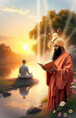 A beautifully crafted digital artwork illustrating the essence of the Dhammapada and Japji Sahib