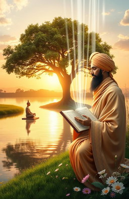 A beautifully crafted digital artwork illustrating the essence of the Dhammapada and Japji Sahib