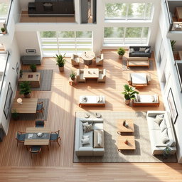 A detailed architectural plan featuring a variety of stylish furniture designs