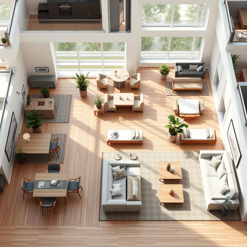 A detailed architectural plan featuring a variety of stylish furniture designs