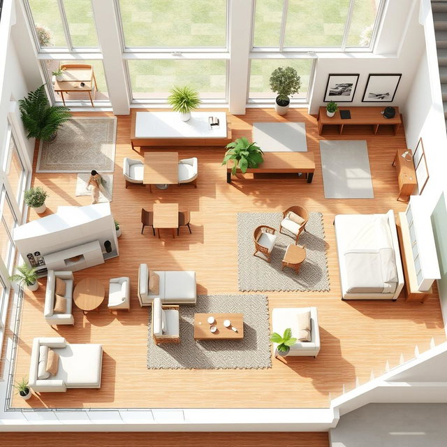 A detailed architectural plan featuring a variety of stylish furniture designs