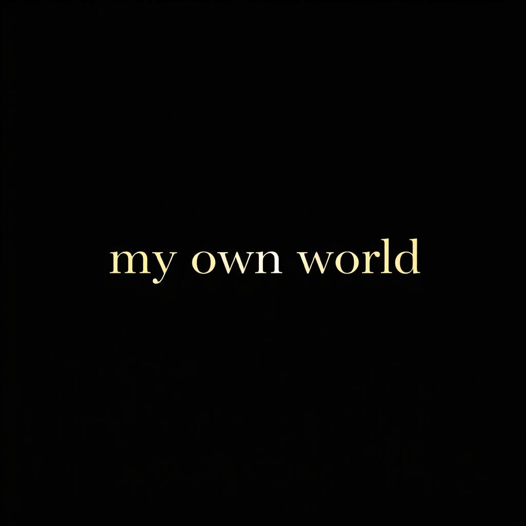 A minimalist design featuring a striking black background with the words "my own world" elegantly centered in a bold, modern font