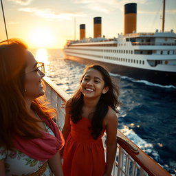Sania, a joyful young girl, is aboard a majestic Titanic-style ship with her dad and mom