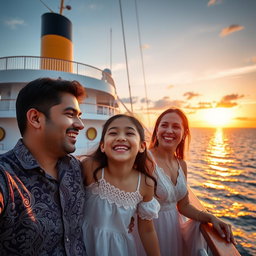 Sania, a joyful young girl, is aboard a majestic Titanic-style ship with her dad and mom