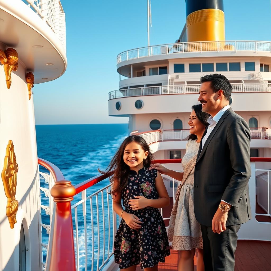 Sania, a cheerful young girl, is aboard a majestic Titanic-style ship with her dad and mom