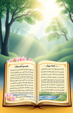 A serene and peaceful illustration of the Dhammapada and Japji Sahib, artistically represented side by side