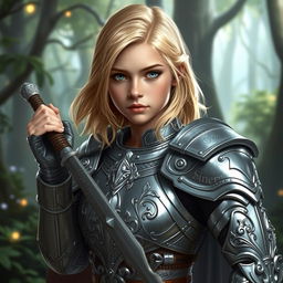 A young human female paladin, embodying bravery and determination, set in a captivating fantasy environment