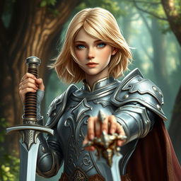 A young human female paladin, embodying bravery and determination, set in a captivating fantasy environment