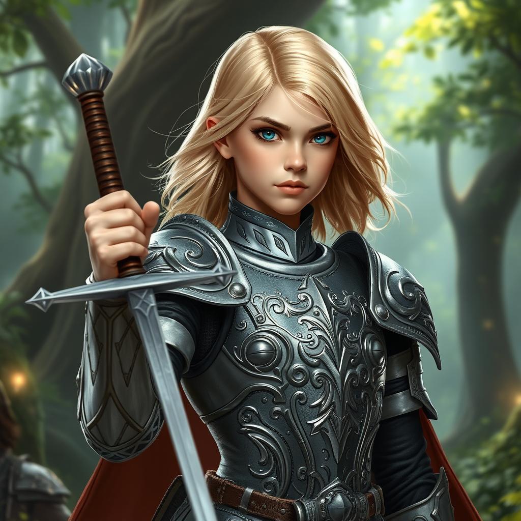 A young human female paladin, embodying bravery and determination, set in a captivating fantasy environment