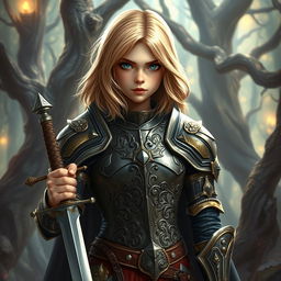 A young human female paladin inspired by Dungeons & Dragons, depicted with a heroic and determined expression