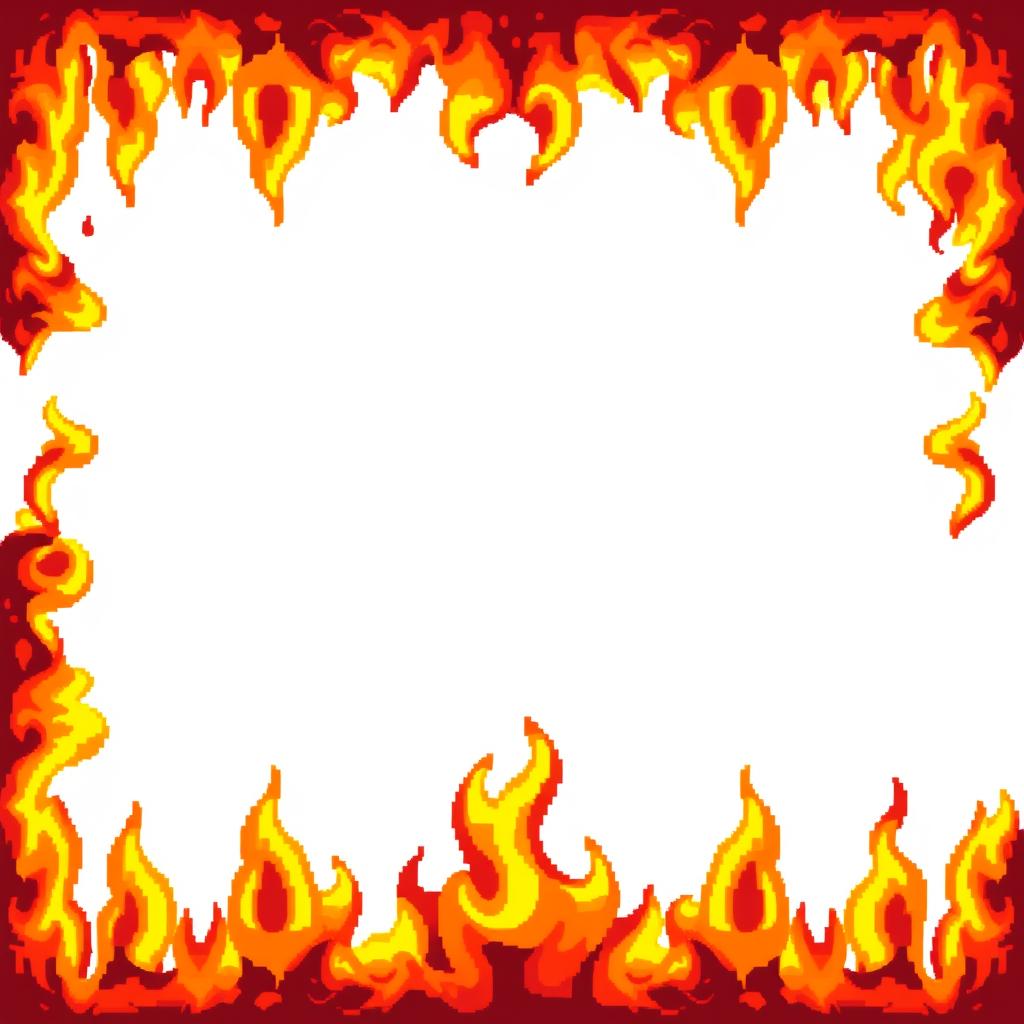 A vibrant pixel art frame designed to resemble flames, perfectly fitting a 35x35 pixel grid