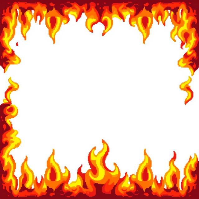 A vibrant pixel art frame designed to resemble flames, perfectly fitting a 35x35 pixel grid