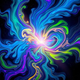 An abstract representation of energy, featuring swirling patterns of vibrant colors like blue, green, and purple