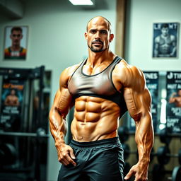 A highly muscular and fit individual showcasing impressive physique displayed in a confident pose
