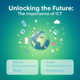 A vibrant and engaging digital poster showcasing the importance of Information and Communication Technology (ICT)