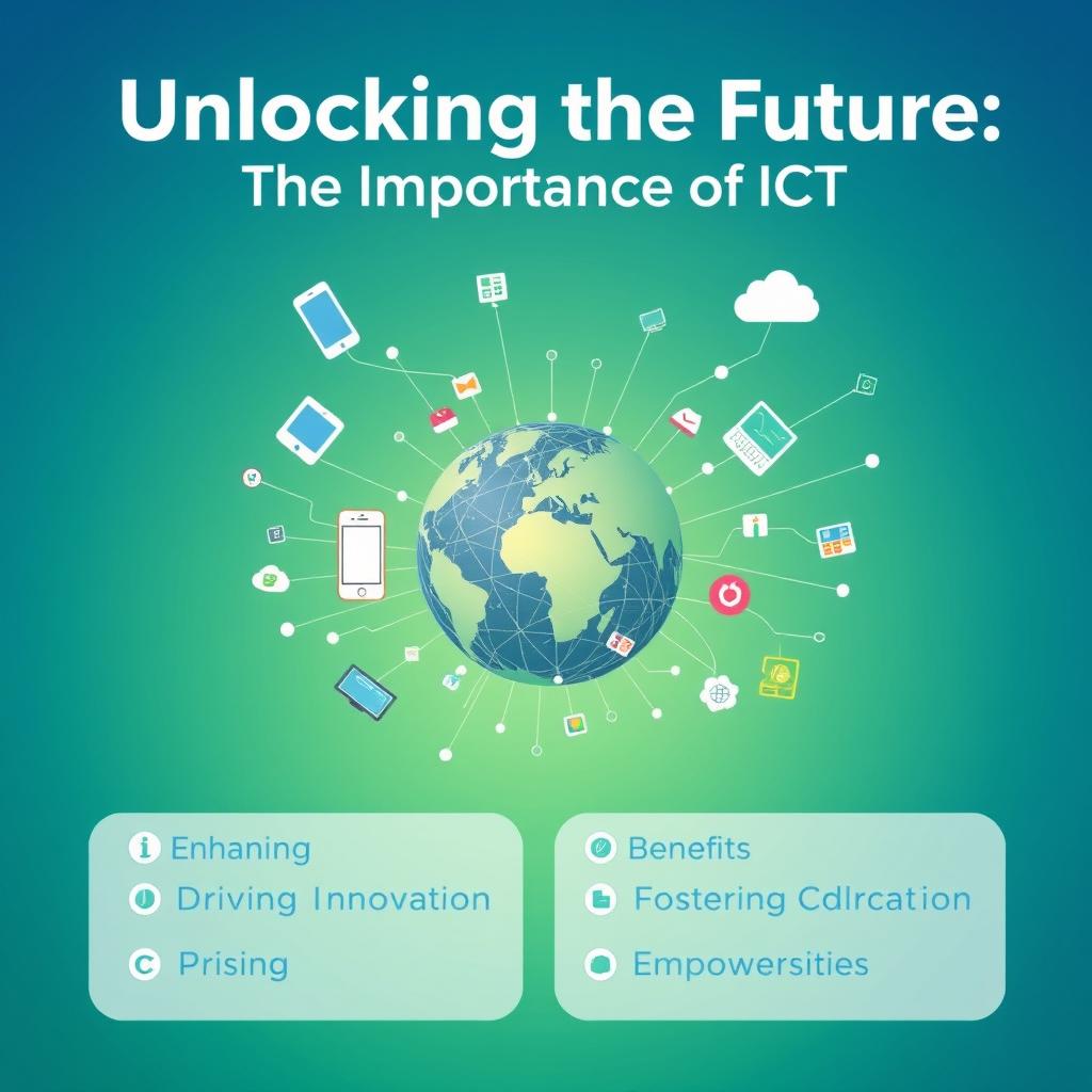 A vibrant and engaging digital poster showcasing the importance of Information and Communication Technology (ICT)