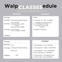 A visually appealing and organized wallpaper schedule for classes, designed in a modern style