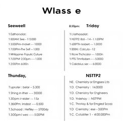 A visually appealing and organized wallpaper schedule for classes, designed in a modern style