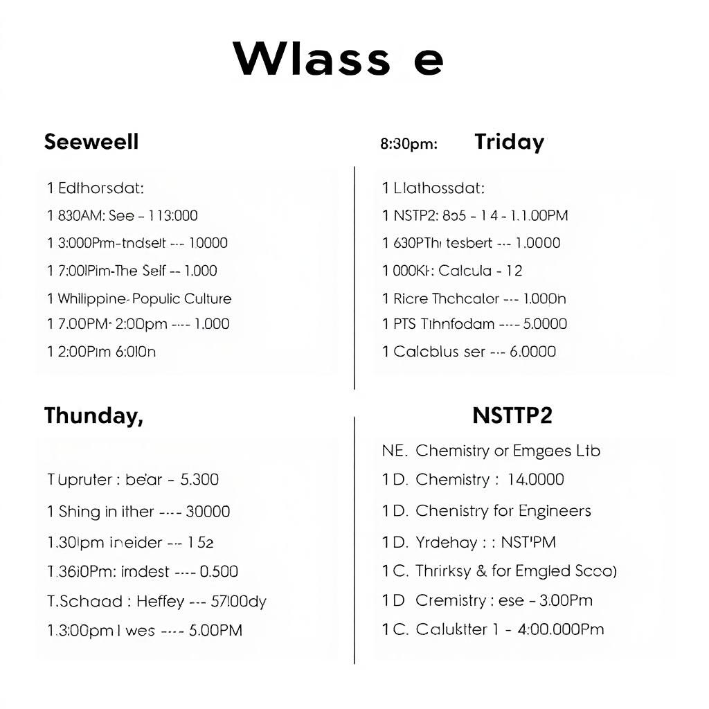 A visually appealing and organized wallpaper schedule for classes, designed in a modern style