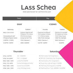 A visually appealing and organized wallpaper schedule for classes, designed in a modern style