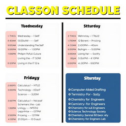 A visually appealing and organized wallpaper schedule for classes, designed in a modern style