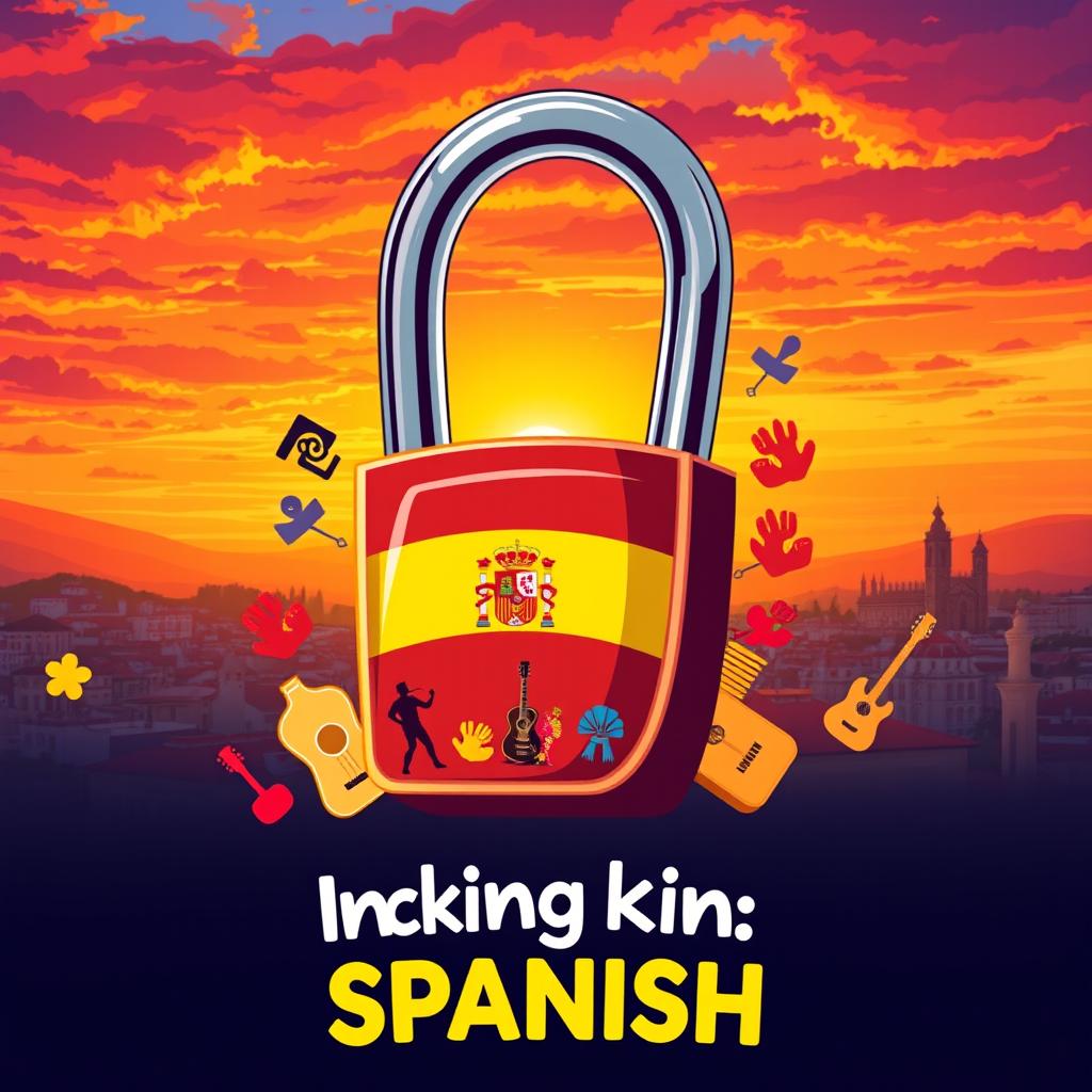 A vibrant and dynamic illustration representing the theme 'Unlocking Spanish'