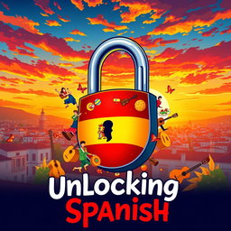 A vibrant and dynamic illustration representing the theme 'Unlocking Spanish'