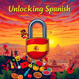A vibrant and dynamic illustration representing the theme 'Unlocking Spanish'