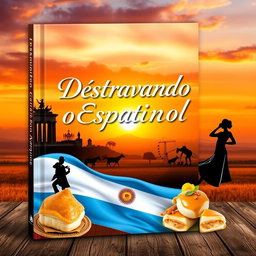 A captivating book cover for the title 'Destravando o Espanhol', themed around learning Spanish in Argentina