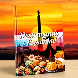 A captivating book cover for the title 'Destravando o Espanhol', themed around learning Spanish in Argentina